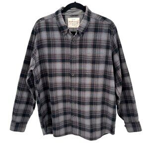Weatherproof Vintage Mens Gray/Brown Plaid Button-Down Long Sleeve Shirt Size L